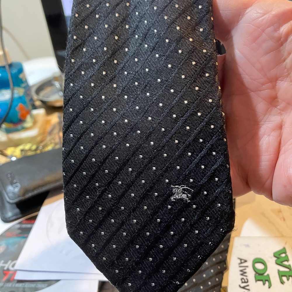 Men's Black Burberry Tie 100% Silk Made in Japan